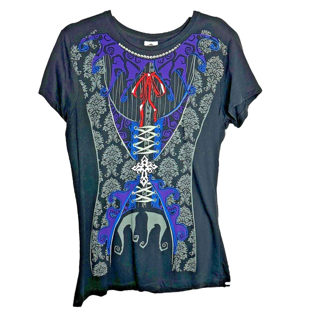 Hot Topic Gothic Vampire Shirt Woman Size Large Cosplay Tee Black Goth Grunge